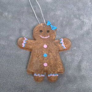 Handmade Resin Gingerbread Ornaments Set Of 4 Bow & Button Details Hand Painted